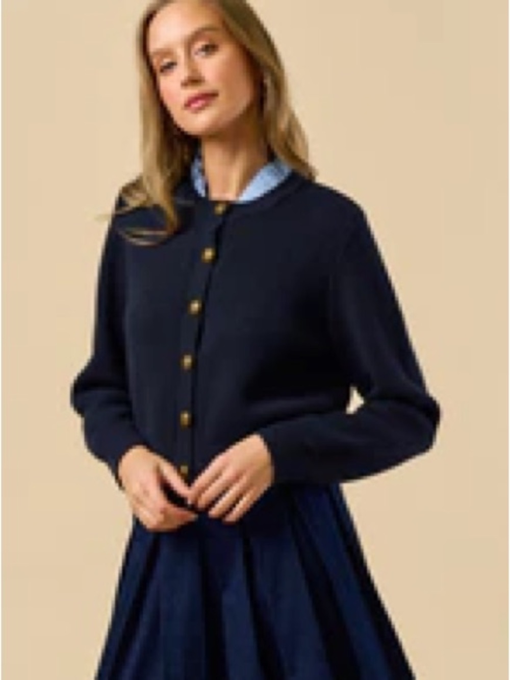 Women's Navy Button-Front Cardigan Sweater